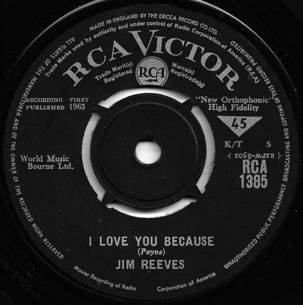 Jim Reeves - I Love You Because 42632 Vinyl Singles Vinyl Goed / Hoes Goed