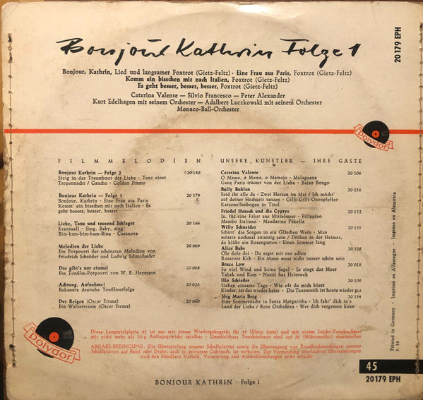 Caterina Und Silvio - Bonjour Kathrin Folge 1 42585 Vinyl Singles EP Vinyl Zeer Goed / Hoesje Goed "VINYLSINGLES.NL"