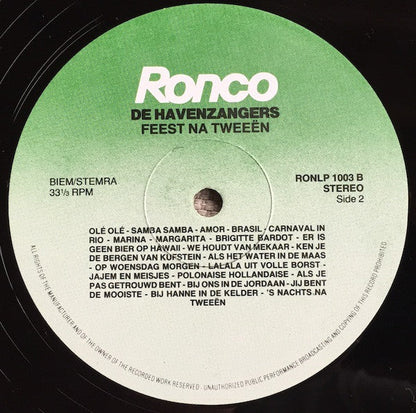 Havenzangers - Feest Na Tweeën (LP) Vinyl LP Vinyl Zeer Goed / Hoesje Goed "VINYLSINGLES.NL"