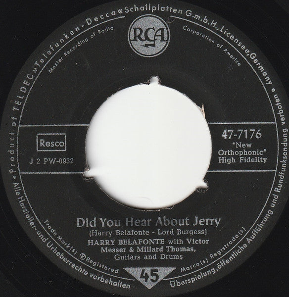 Harry Belafonte - The Marching Saints Vinyl Singles Vinyl Zeer Goed / Hoesje Generic "VINYLSINGLES.NL"