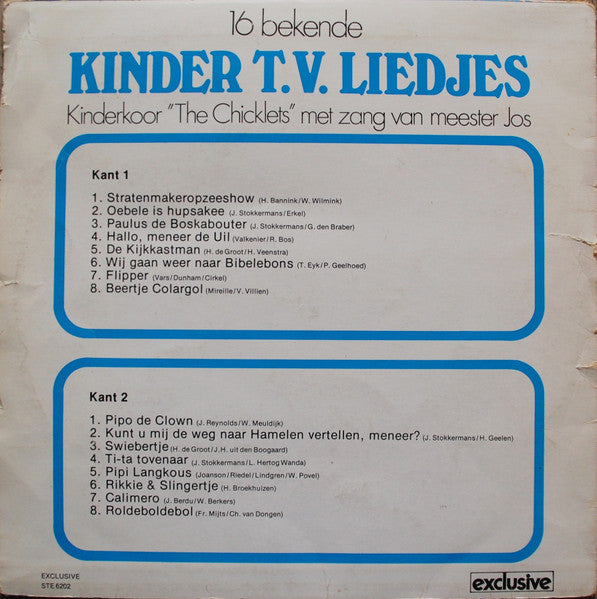 Kinderkoor The Chicklets Met Zang Van Meester Jos - 16 Bekende Kinder T.V. Liedjes (LP) 49925 Vinyl LP JUKEBOXSINGLES.NL   