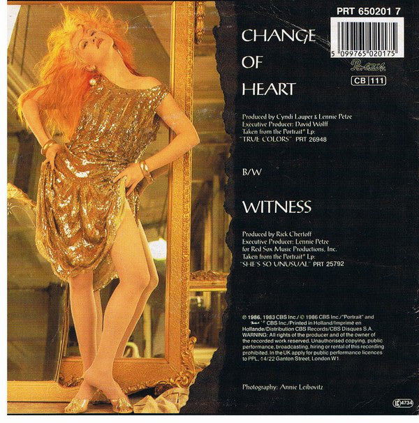 Cyndi Lauper - Change Of Heart Vinyl Singles Vinyl Zeer Goed / Hoesje Goed "VINYLSINGLES.NL"