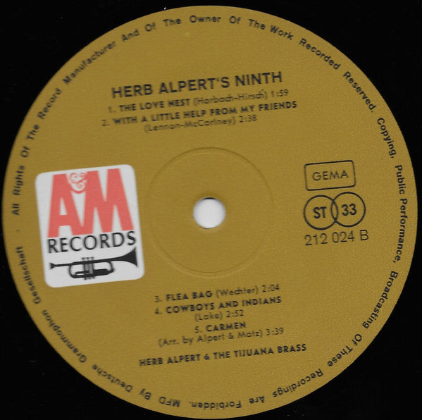 Herb Alpert & The Tijuana Brass - Herb Alpert's Ninth (LP) Vinyl LP Vinyl Zeer Goed / Hoes Goed "VINYLSINGLES.NL"