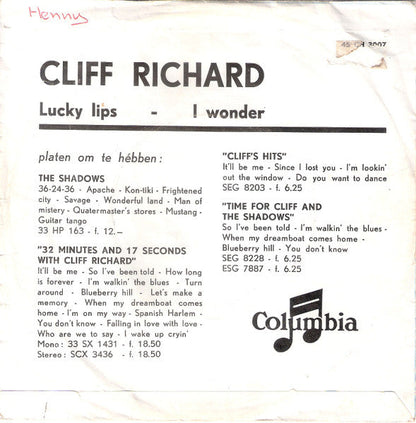 Cliff Richard - Lucky Lips (B) Vinyl Singles Vinyl Goed / Hoes Redelijk