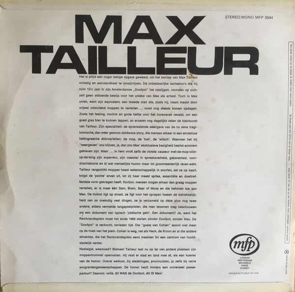 Max Tailleur - 12½ Jaar Doofpot (LP) 52180 Vinyl LP Vinyl Goed / Hoes Goed