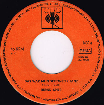 Bernd Spier - Das War Mein Schönster Tanz 42339 Vinyl Singles Vinyl Goed / Hoes Generic