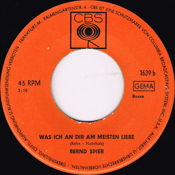 Bernd Spier - Das War Mein Schönster Tanz 42339 Vinyl Singles Vinyl Goed / Hoes Generic