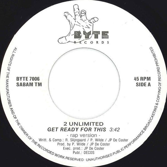 2 Unlimited - Get Ready For This Vinyl Singles Vinyl Goed / Hoes Generic