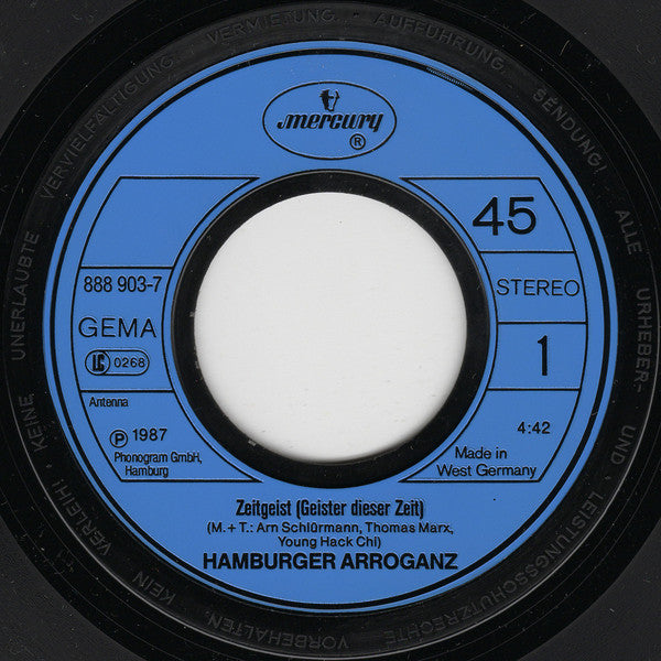 Hamburger Arroganz - Zeitgeist (Geister Dieser Zeit) Vinyl Singles Vinyl Zeer Goed / Hoesje Generic "VINYLSINGLES.NL"