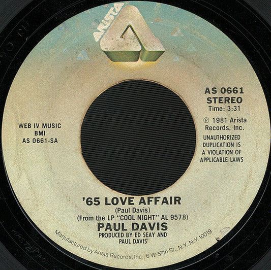 Paul Davis - '65 Love Affair 41609 Vinyl Singles Vinyl Goed / Hoes Generic