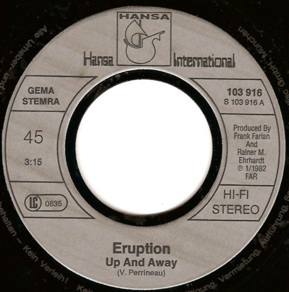 Eruption - Up And Away 03908 Vinyl Singles Vinyl Zeer Goed / Hoesje Goed "VINYLSINGLES.NL"