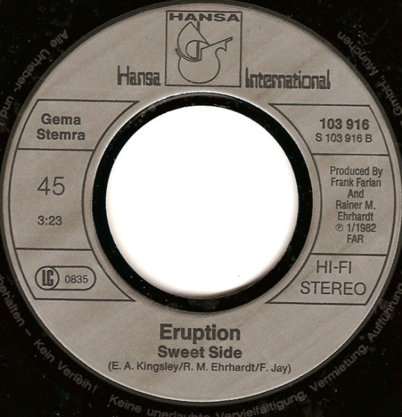 Eruption - Up And Away 03908 Vinyl Singles Vinyl Zeer Goed / Hoesje Goed "VINYLSINGLES.NL"