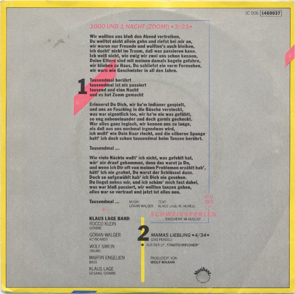 Klaus Lage Band - 1000 Und 1 Nacht (Zoom!) 40977 Vinyl Singles Vinyl Goed / Hoes Goed
