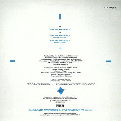 Princess - Say I'm Your No. 1 (12") 52156 Maxi-Singles Vinyl Goed / Hoes Goed