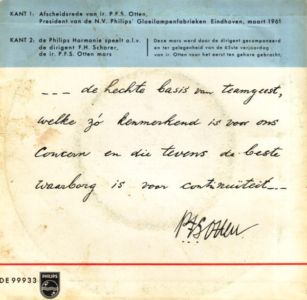 Ir. P.F.S. Otten / Philips Harmonie - Afscheid Van Ir. P.F.S. Otten 38107