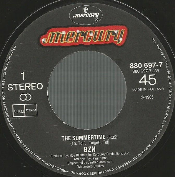 BZN - The Summertime 25247 Vinyl Singles Vinyl Goed / Hoes Goed