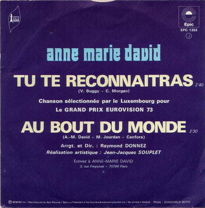 Anne-Marie David - Tu Te Reconnaitras Vinyl Singles Vinyl Zeer Goed / Hoesje Goed "VINYLSINGLES.NL"