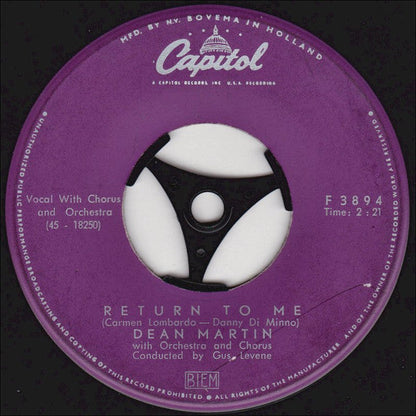 Dean Martin - Return To Me Vinyl Singles Vinyl Zeer Goed / Hoesje Generic "VINYLSINGLES.NL"