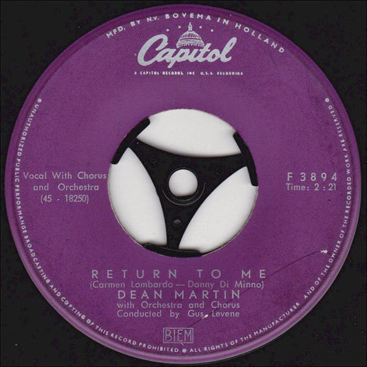 Dean Martin - Return To Me Vinyl Singles Vinyl Zeer Goed / Hoesje Generic "VINYLSINGLES.NL"