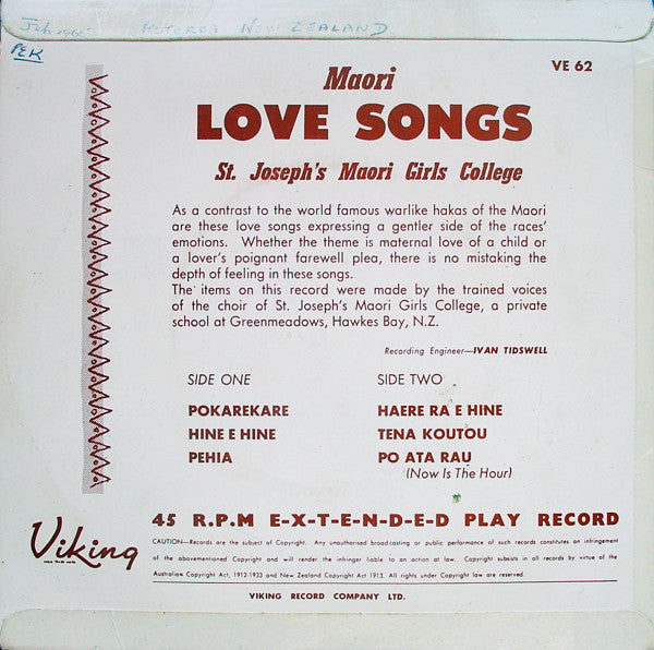 St. Joseph's Maori Girls College Choir – Maori-Liebeslieder (EP) 30991