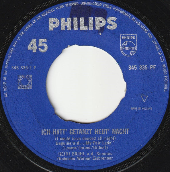 Heidi Brühl U.D. Die Sunnies - Ich Hätt' Getanzt Heut' Nacht Vinyl Singles Vinyl Zeer Goed / Hoesje Generic "VINYLSINGLES.NL"