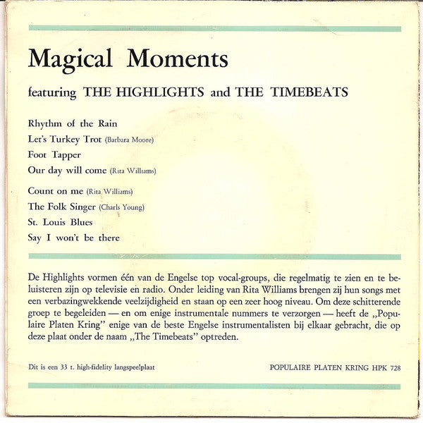 Highlights and The Timebeats - Magical Moments Vinyl Singles Vinyl Zeer Goed / Hoesje Goed "VINYLSINGLES.NL"