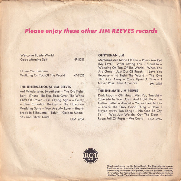 Jim Reeves - I Won't Forget You 42418 Vinyl Singles Vinyl Goed / Hoes Goed