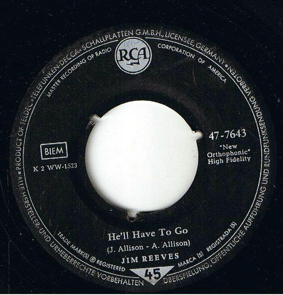 Jim Reeves - He'll Have To Go 42416 Vinyl Singles Vinyl Goed / Hoes Generic