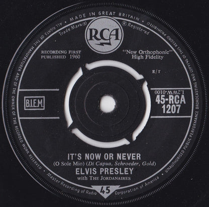 Elvis Presley - O Sole Mio (It's Now Or Never) Vinyl Singles Vinyl Zeer Goed / Hoesje Generic "VINYLSINGLES.NL"