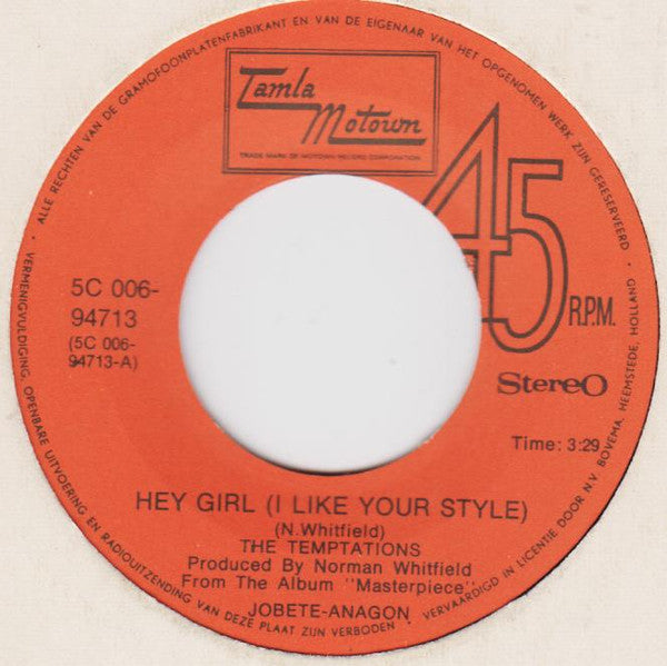 Temptations - Hey Girl (I Like Your Style) 41836 Vinyl Singles Vinyl Goed / Hoes Generic