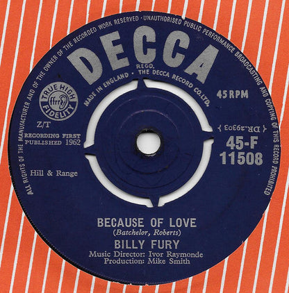 Billy Fury - Because Of Love 41862 Vinyl Singles Vinyl Goed / Hoes Generic