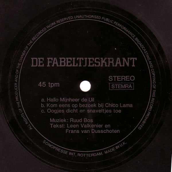 Fabeltjeskrant - De Fabeltjeskrant 35677 Vinyl Singles Vinyl Zeer Goed / Hoesje Generic "VINYLSINGLES.NL"
