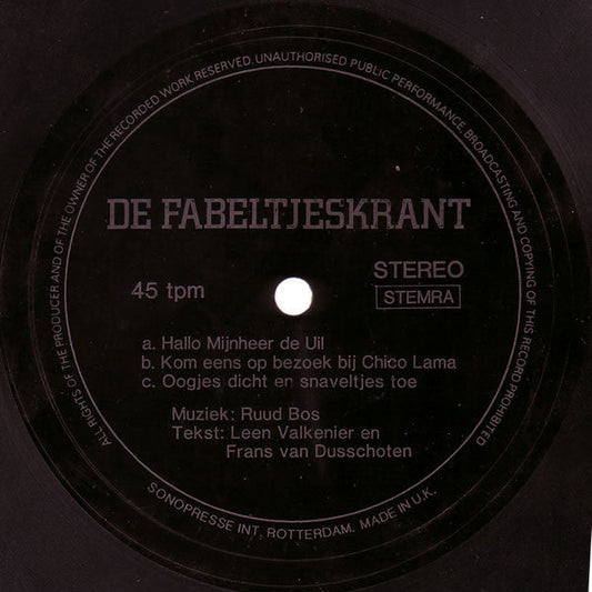 Fabeltjeskrant - De Fabeltjeskrant 35677 Vinyl Singles Vinyl Zeer Goed / Hoesje Generic "VINYLSINGLES.NL"