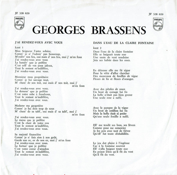 Georges Brassens - J'ai Rendez-Vous Avec Vous 41144 Vinyl Singles Vinyl Goed / Hoes Goed