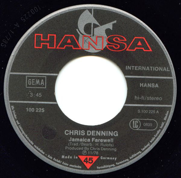 Chris Denning - Jamaica Farewell 07924 Vinyl Singles Vinyl Zeer Goed / Hoesje Goed "VINYLSINGLES.NL"