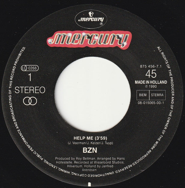 BZN - Help Me 31364 Vinyl Singles Vinyl Zeer Goed / Hoesje Goed "VINYLSINGLES.NL"