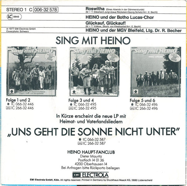 Heino - Roswitha (Eines Abends In Der Dämmerstunde) Vinyl Singles Vinyl Zeer Goed / Hoesje Goed "VINYLSINGLES.NL"