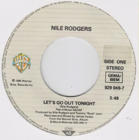 Nile Rodgers - Let's Go Out Tonight 31418 Vinyl Singles Vinyl Goed / Hoes Goed