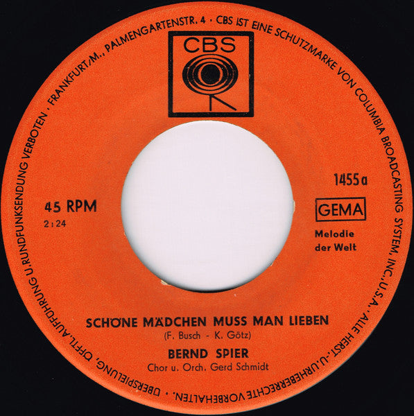 Bernd Spier - Schöne Mädchen Muß Man Lieben 42338 Vinyl Singles Vinyl Goed / Hoes Generic