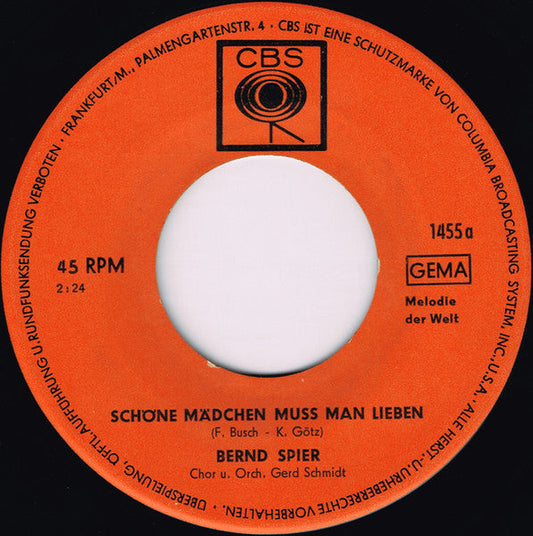 Bernd Spier - Schöne Mädchen Muß Man Lieben 42338 Vinyl Singles Vinyl Goed / Hoes Generic