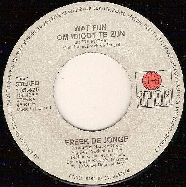 Freek de Jonge - De Mythe 44524 Vinyl Singles Vinyl Zeer Goed / Hoesje Goed "VINYLSINGLES.NL"