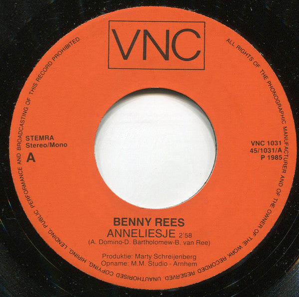 Benny Rees - Anneliesje 36360 Vinyl Singles Vinyl Zeer Goed / Hoesje Goed "VINYLSINGLES.NL"