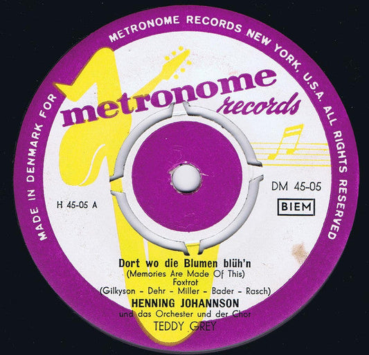 Henning Johannson, Die Jerrys - Dort Wo Die Blumen Blüh'n / Tiritomba Vinyl Singles Vinyl Zeer Goed / Hoesje Generic "VINYLSINGLES.NL"