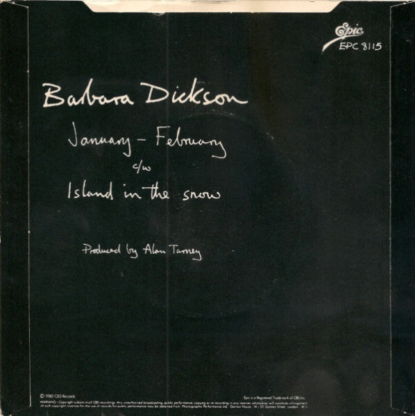 Barbara Dickson - January - February 40331 Vinyl Singles Vinyl Zeer Goed / Hoesje Goed "VINYLSINGLES.NL"