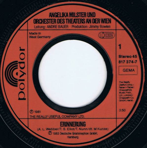 Angelika Milster - Erinnerung 39559 Vinyl Singles Vinyl Zeer Goed / Hoesje Goed "VINYLSINGLES.NL"