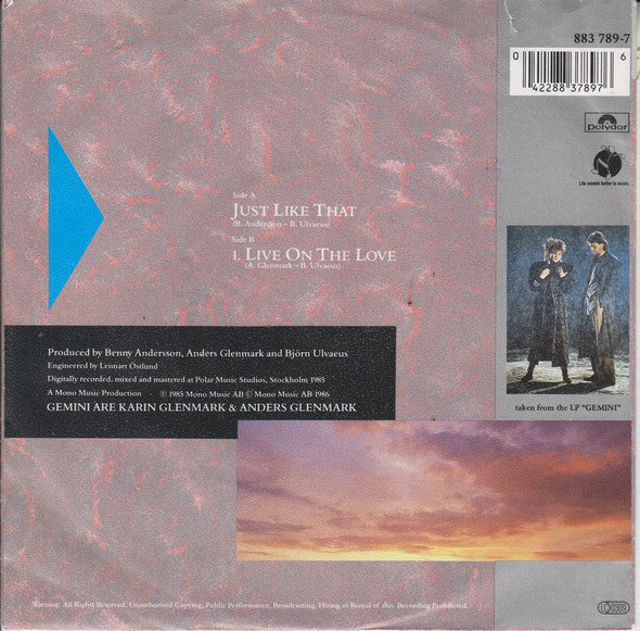 Gemini - Just Like That 30531 Vinyl Singles Vinyl Zeer Goed / Hoesje Goed "VINYLSINGLES.NL"