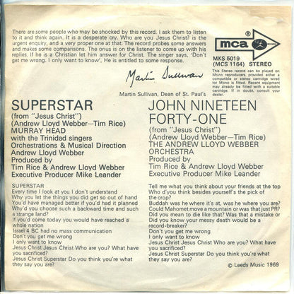 Murray Head With The Trinidad Singers - Superstar 06258 Vinyl Singles Vinyl Goed / Hoes Goed