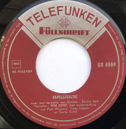 Wim Quint - Repelsteeltje 39969 Vinyl Singles Vinyl Goed / Hoes Goed