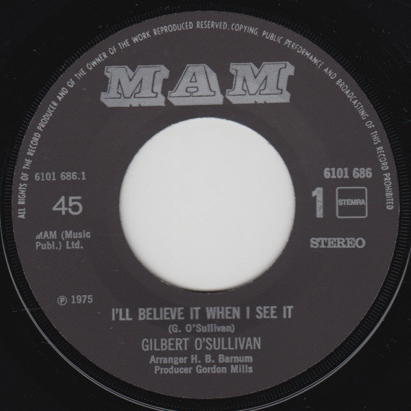 Gilbert O'Sullivan - I'll Believe It When I See It 41820 Vinyl Singles Vinyl Goed / Hoes Generic