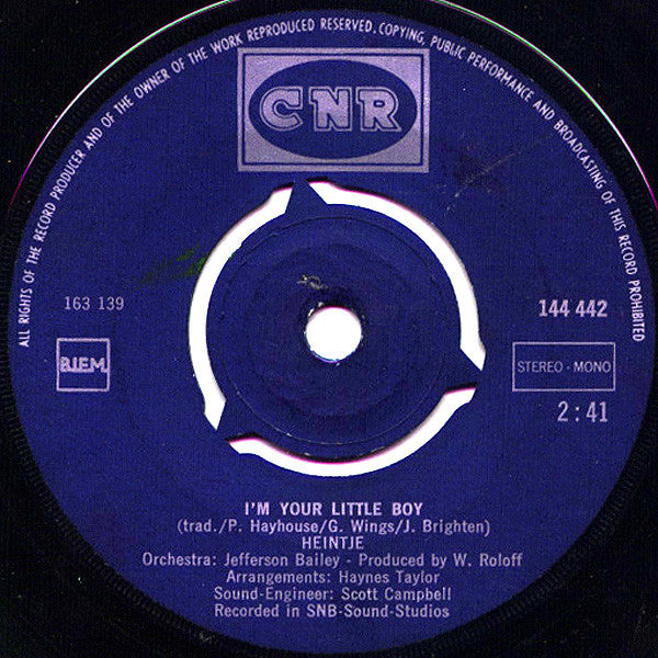 Heintje - I'm Your Little Boy 28796 Vinyl Singles Vinyl Zeer Goed / Hoesje Goed "VINYLSINGLES.NL"